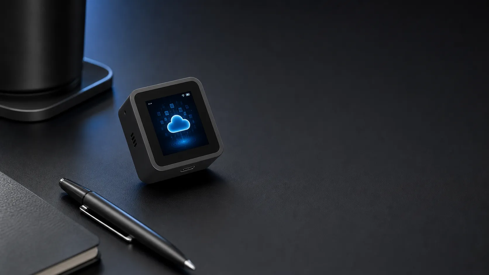 The tiny 1.8-inch VocaKey voice input device shown at an angle.